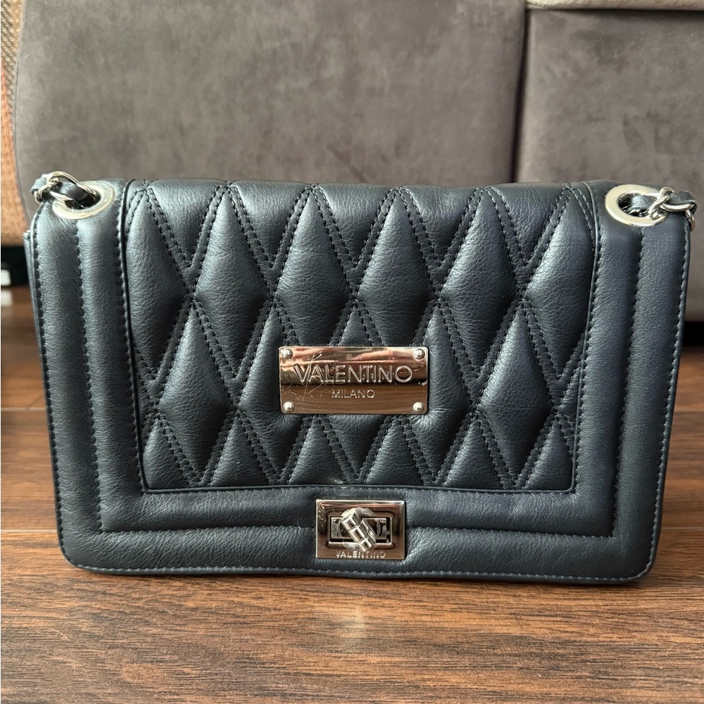 Valentino Milano Black Leather Quilted Women's Bag